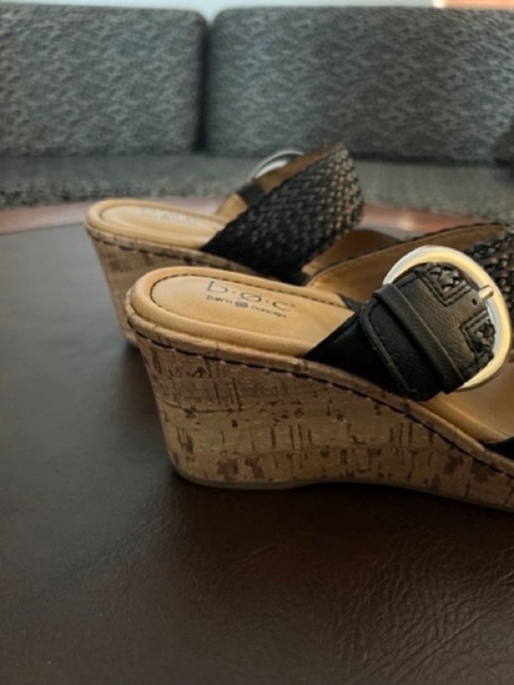 b.o.c. Born Concept Cork Wedge Black Strappy Buckle Sandals sz8 - Picture 5 of 5